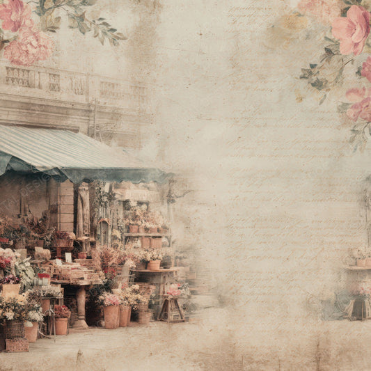 Vintage Flower Market Stall Scene Digital Paper Pack (DDD012238)