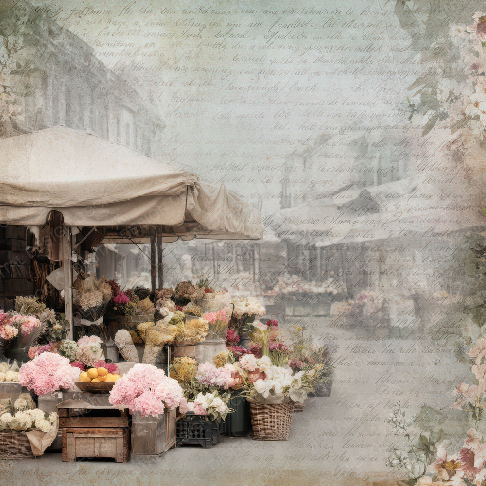 Vintage Flower Market Stall Scene Digital Paper Pack (DDD012238)