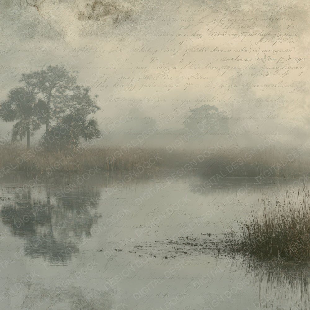 Vintage Foggy Marshland Scene Digital Paper Pack (DDD012321)