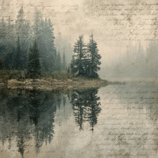 Vintage Forest Lake Reflection Digital Paper Pack (DDD008878)