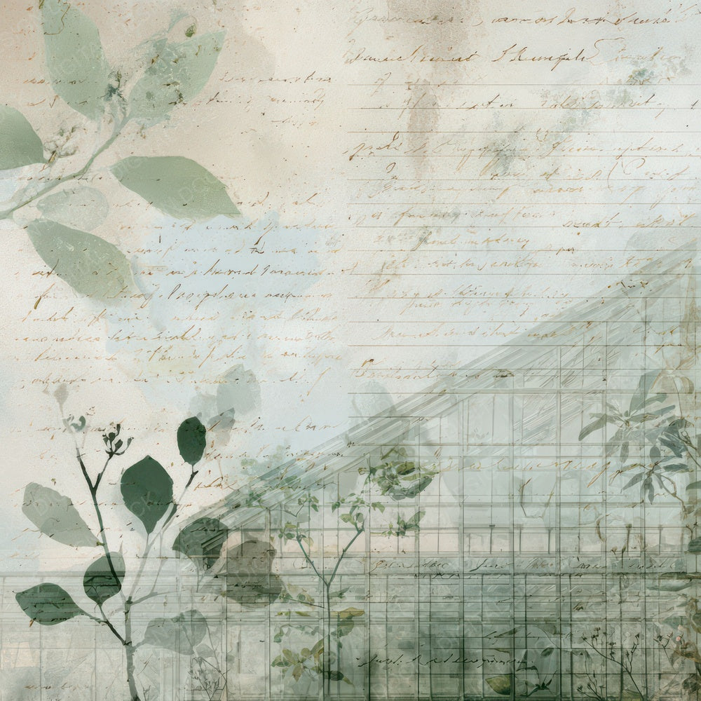 Vintage Greenhouse Script Paper Digital Paper Pack (DDD008842)