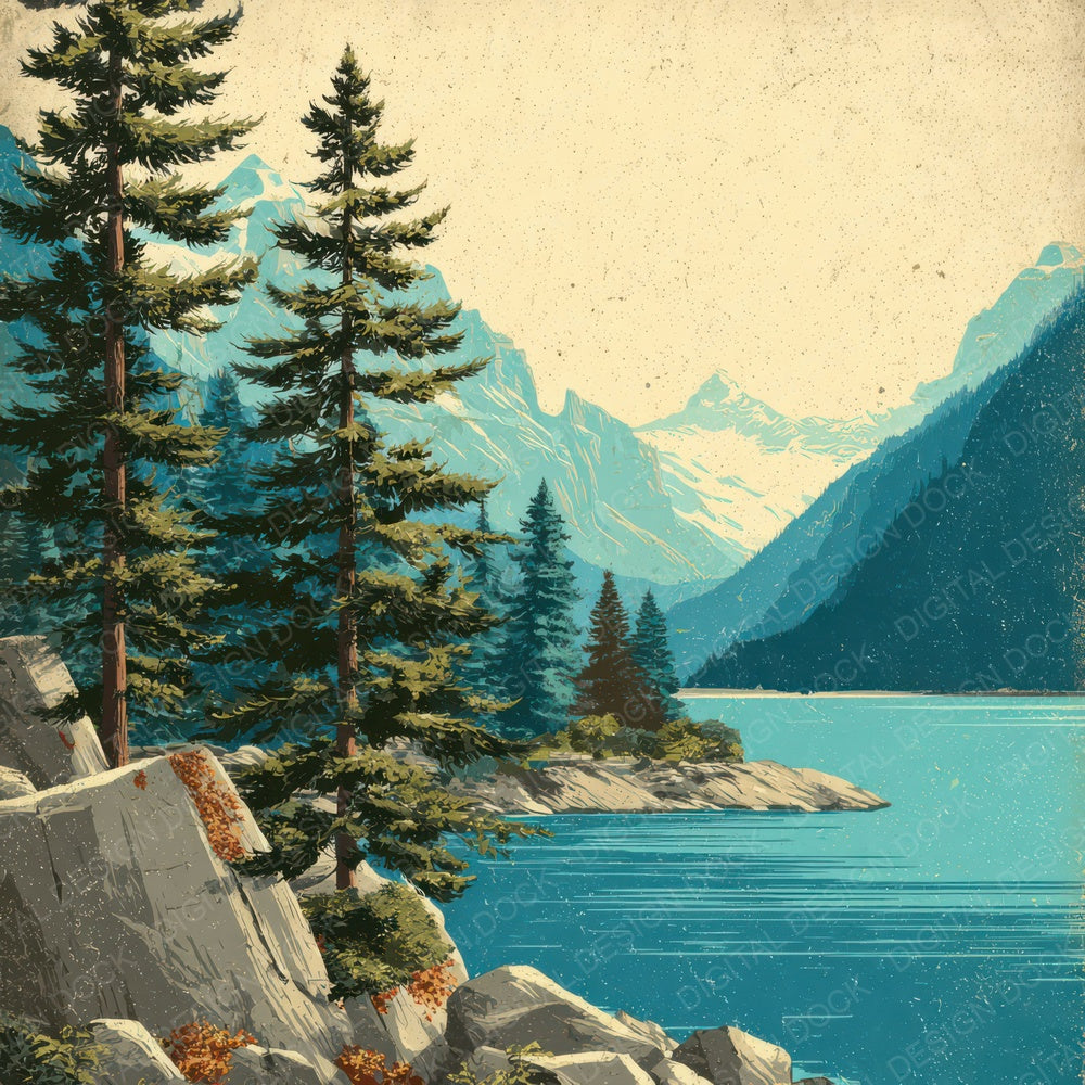 Vintage Lake Poster Digital Paper Pack (DDD008677)