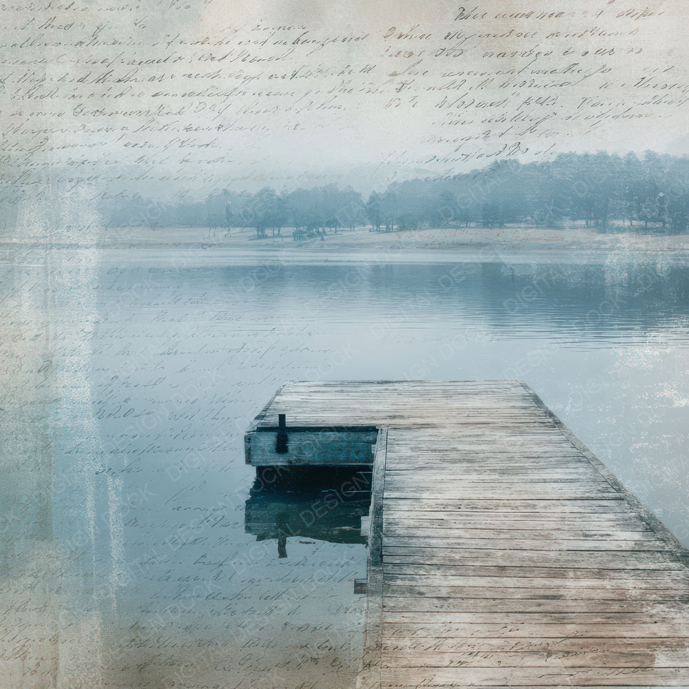 Vintage Lakeside Dock Scene Digital Paper Pack (DDD008844)