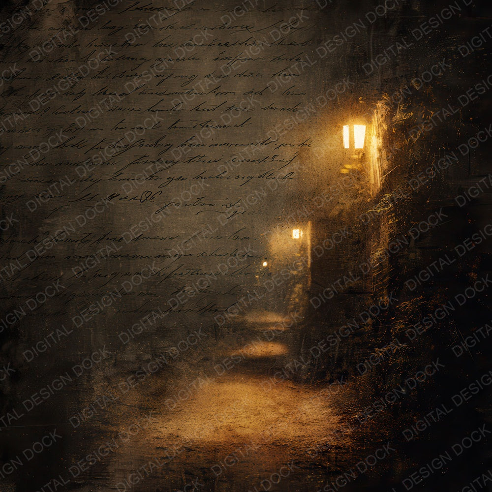 Vintage Lantern Path Night Scene Digital Paper Pack (DDD012323)