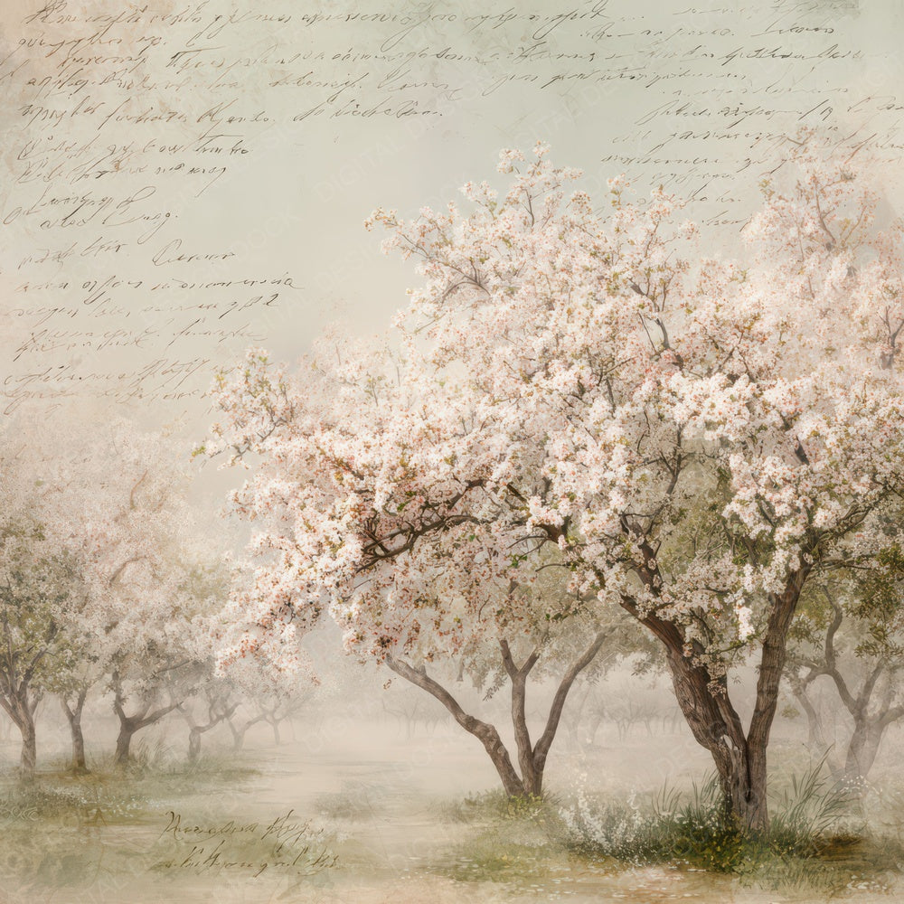 Vintage Orchard Blossom Scene Digital Paper Pack (DDD012220)