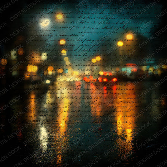 Vintage Rainy City Night Scene Digital Paper Pack (DDD012303)