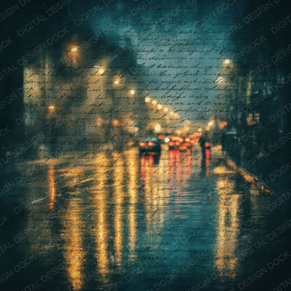 Vintage Rainy City Night Scene Digital Paper Pack (DDD012303)