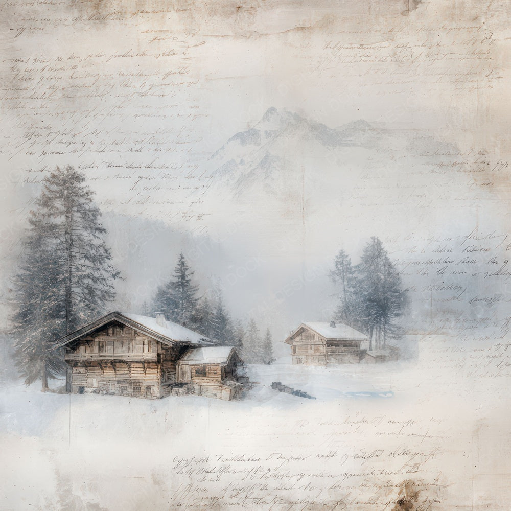Vintage Ski Lodge Scene Digital Paper Pack (DDD012243)