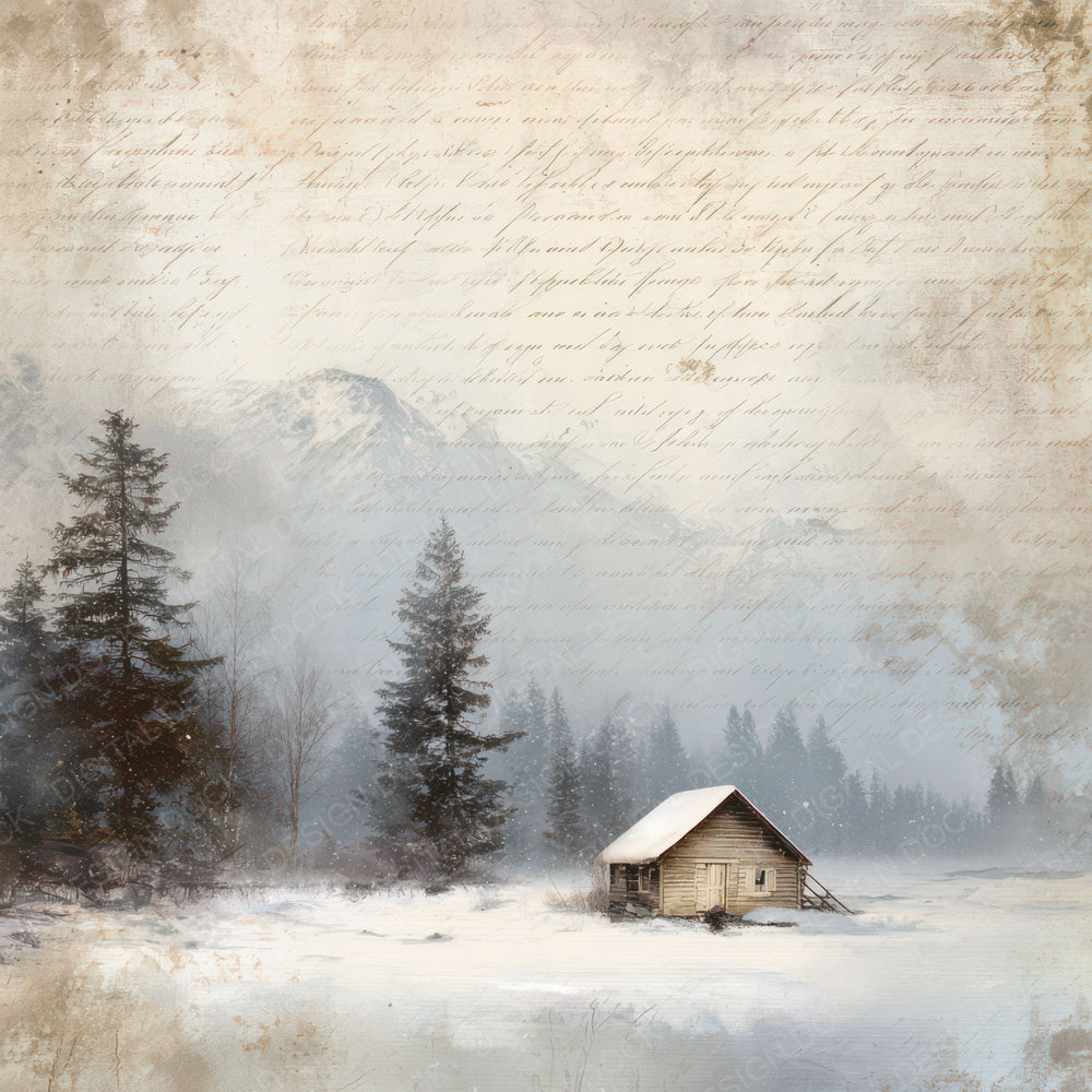 Vintage Snow Cabin Scene Digital Paper Pack (DDD012222)