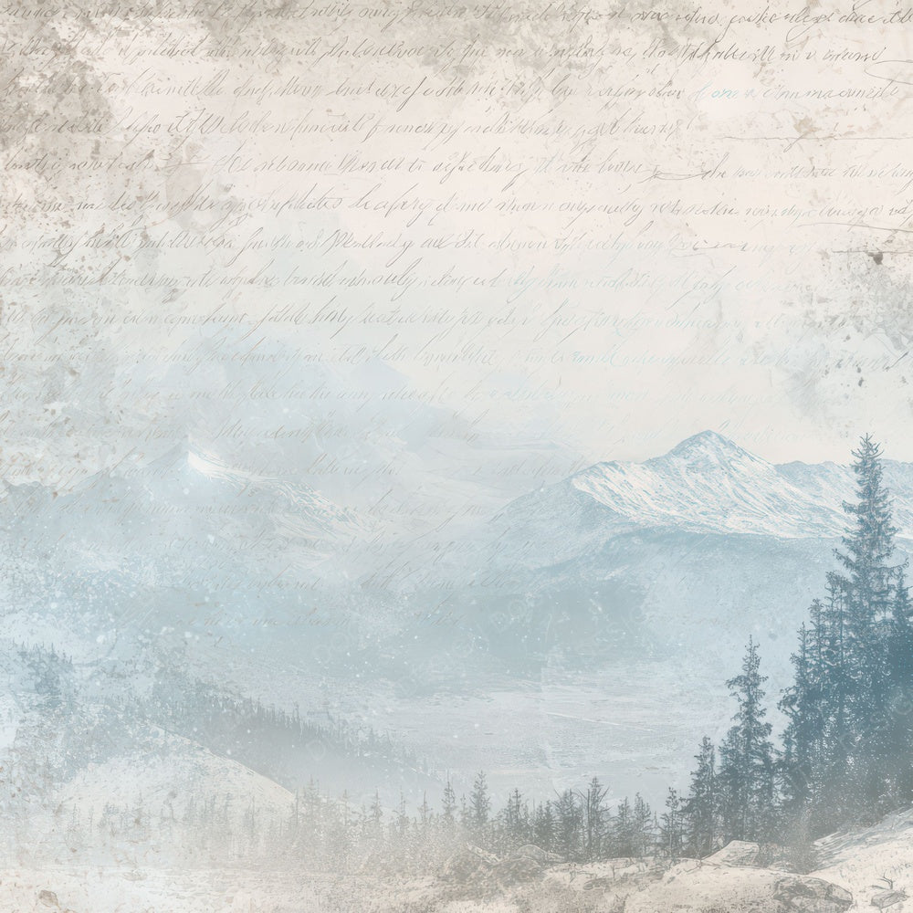 Vintage Snow Mountain Scene Digital Paper Pack (DDD008885)