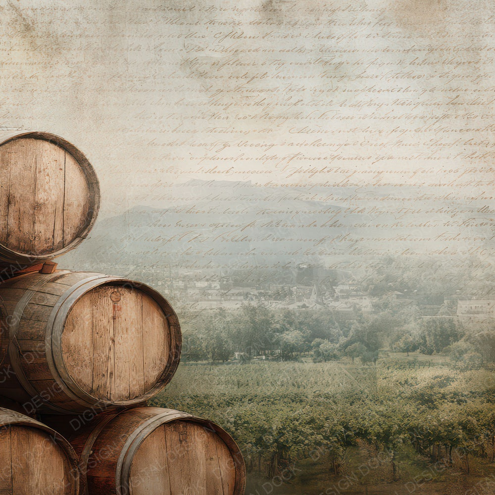 Vintage Vineyard Barrel Scene Digital Paper Pack (DDD012244)