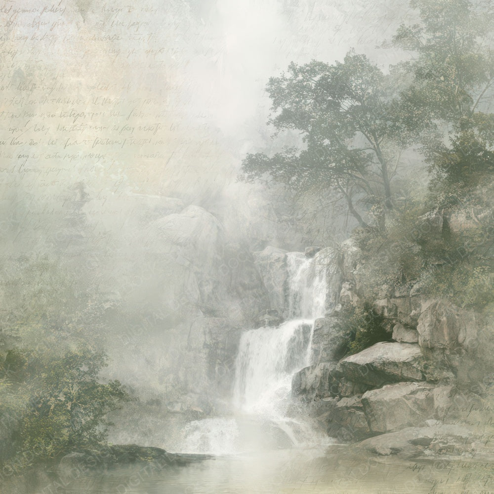 Vintage Waterfall Mist Scene Digital Paper Pack (DDD012203)