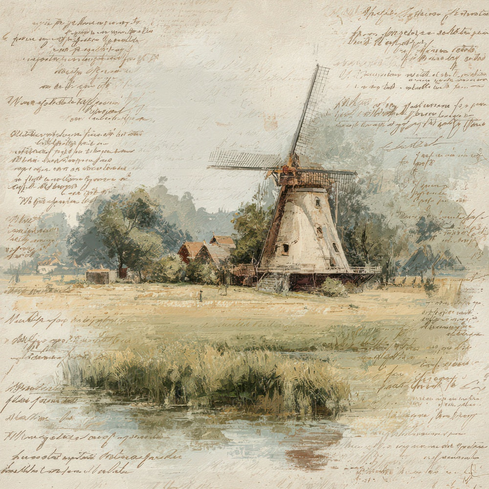 Vintage Windmill Countryside Scene Digital Paper Pack (DDD012204)