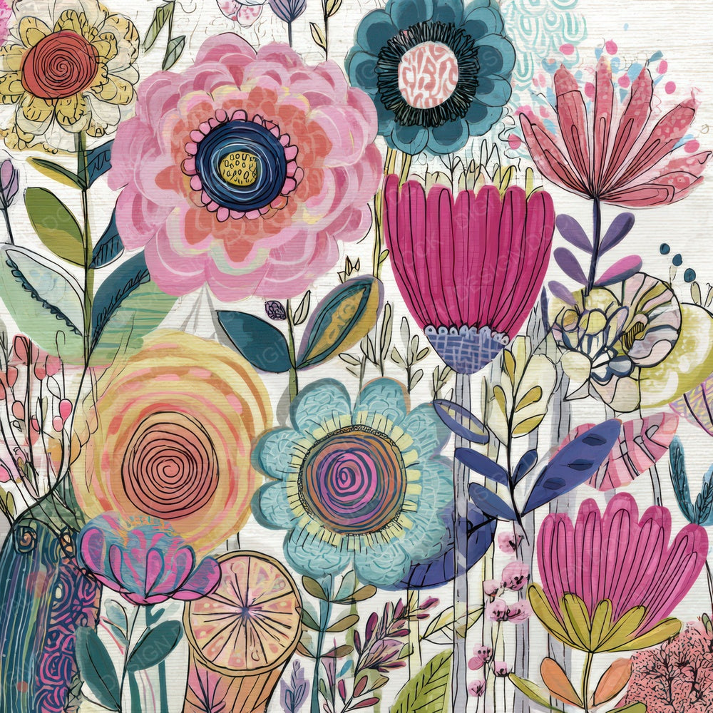 Warm Folk Floral Watercolour Background Digital Paper Pack (DDD007847)