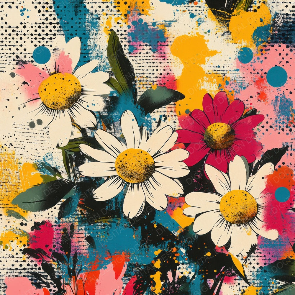 Warped Halftone Florals Digital Paper Pack (DDD004357)