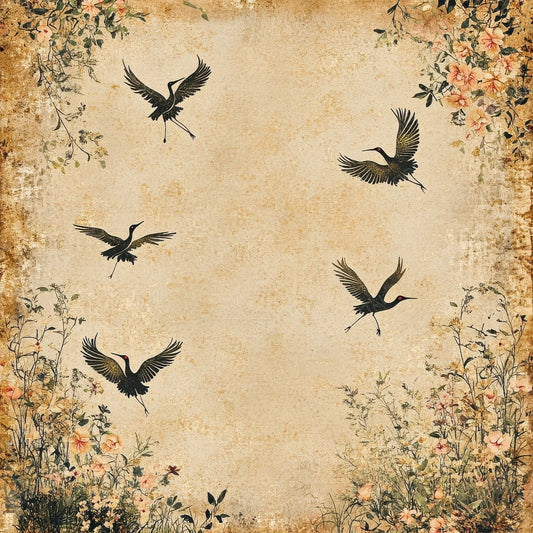 Washi Crane Collage Digital Paper Pack (DDD004365)