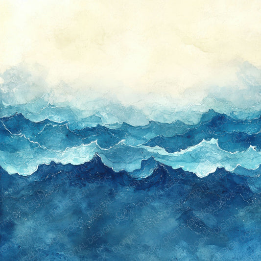 Watercolor Ocean Waves Digital Paper Pack (DDD004371)
