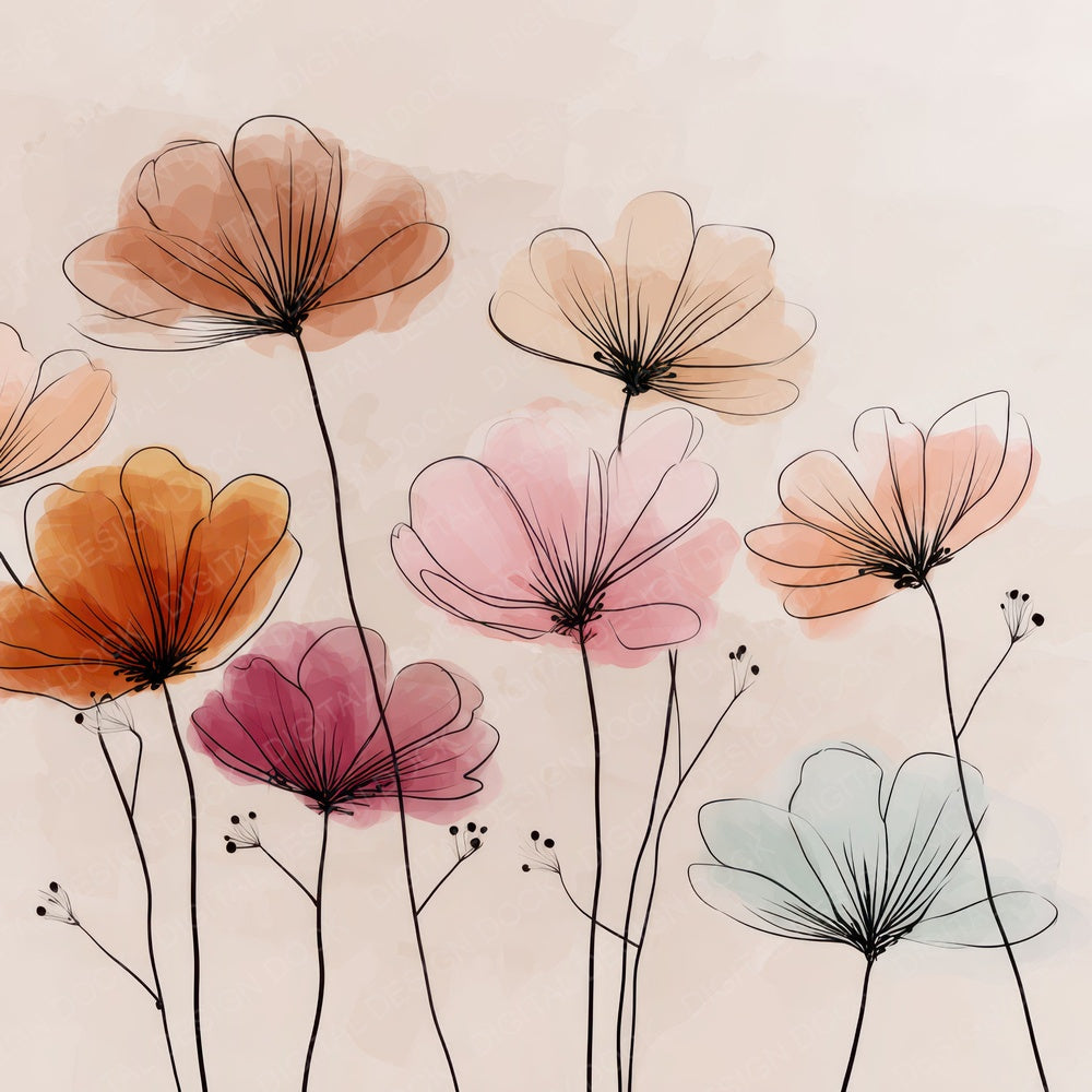 Waterercolour Clean Line Floral Background Digital Paper Pack (DDD007866)