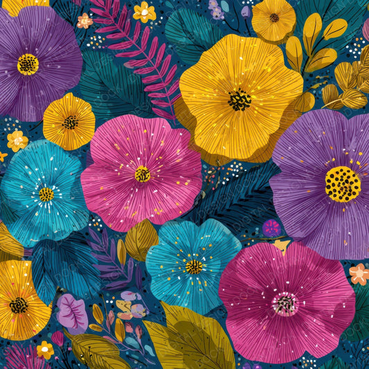 Whimsical Cartoon Floral Background Digital Paper Pack (DDD007867)