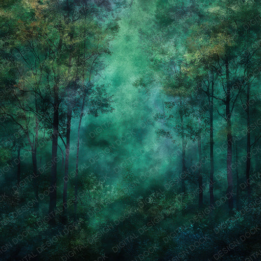 Woodland Enchanted Dark Green Forest Digital Paper Pack (DDD004465)