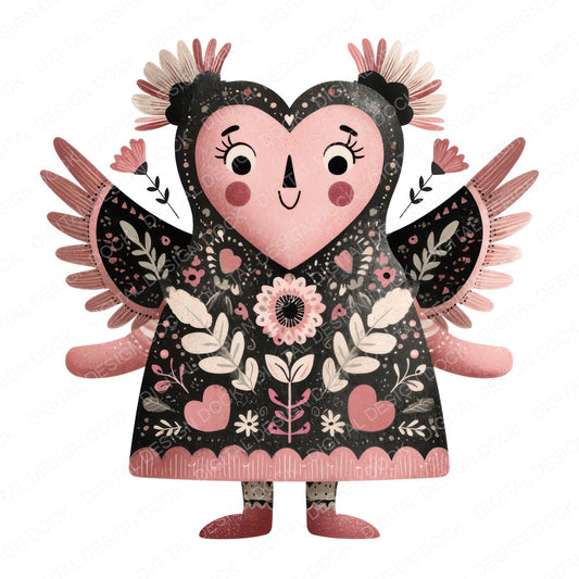 Folk Art Heart Character Clipart Set (DDD008456)