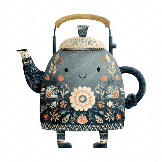 Folk Art Kettle Character Clipart Set (DDD008458)