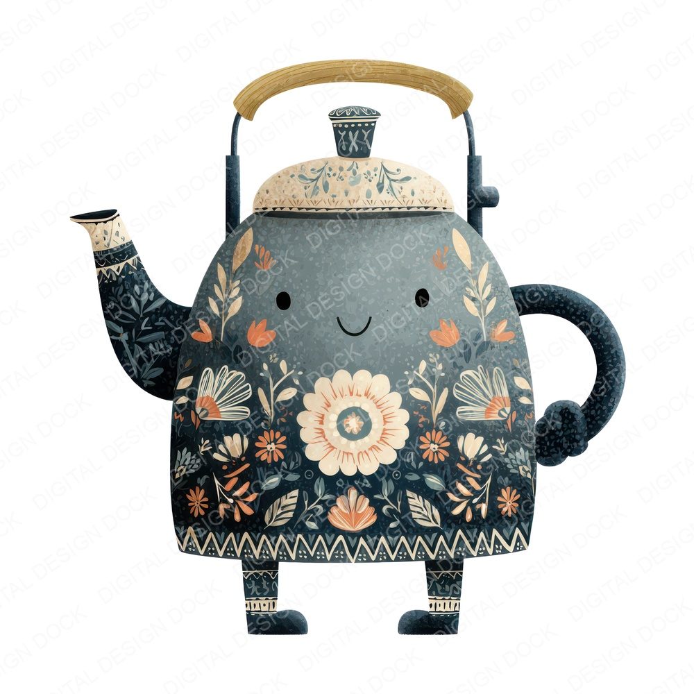 Folk Art Kettle Character Clipart Set (DDD008458)