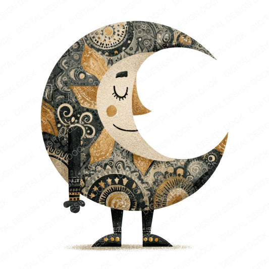 Folk Art Moon Character Clipart Set (DDD008459)
