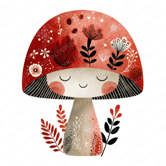 Folk Art Mushroom Character Clipart Set (DDD008461)