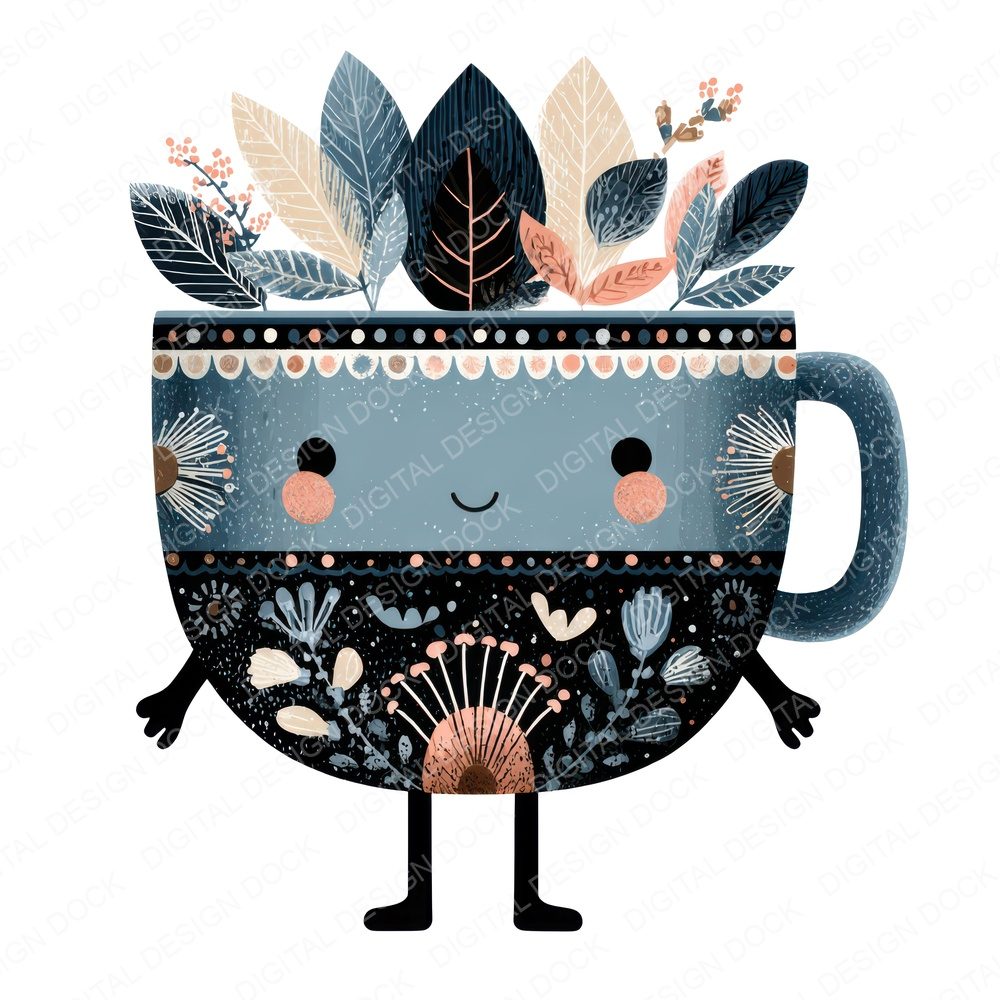 Folk Art Teacup Character Clipart Set (DDD008466)