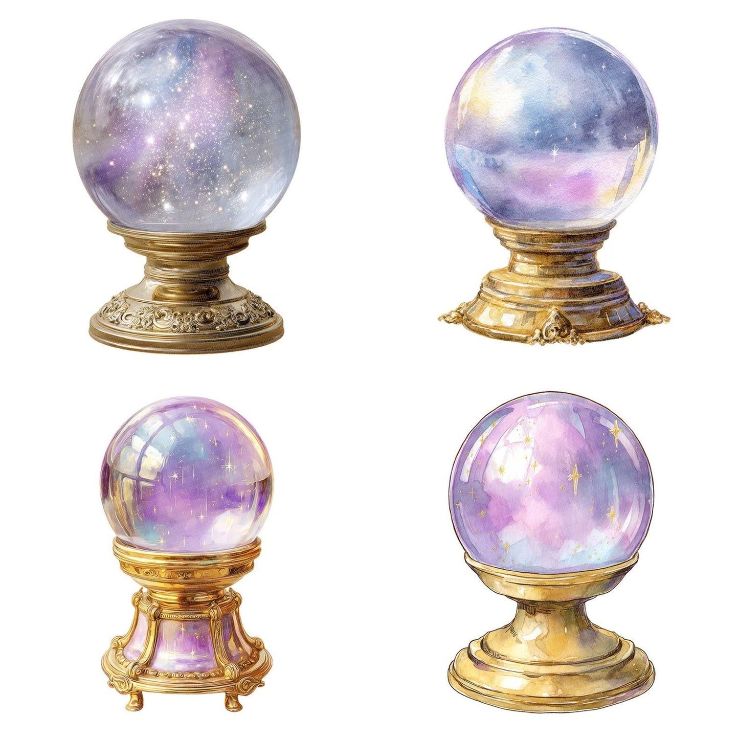 Watercolour Star Crystal Ball Clipart Set (DDD007380)