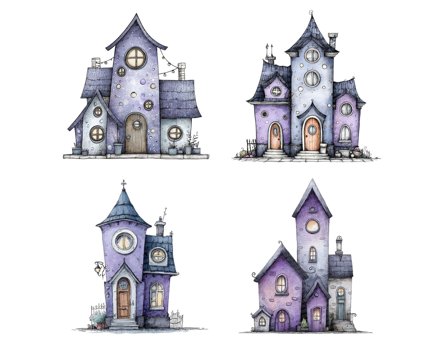 Watercolour Whimsical House Clipart Set (DDD007413)