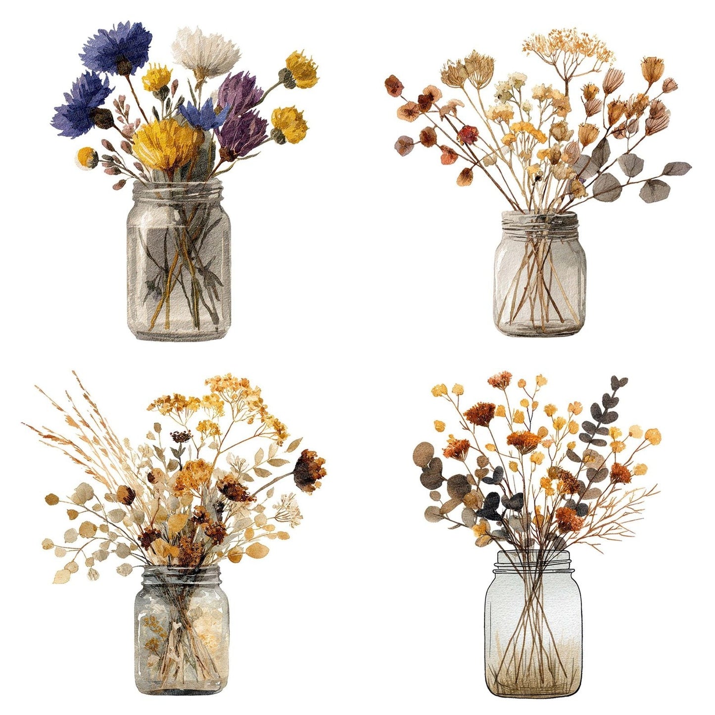 Watercolour Wildflower Glass Jar Clipart Set (DDD007418)