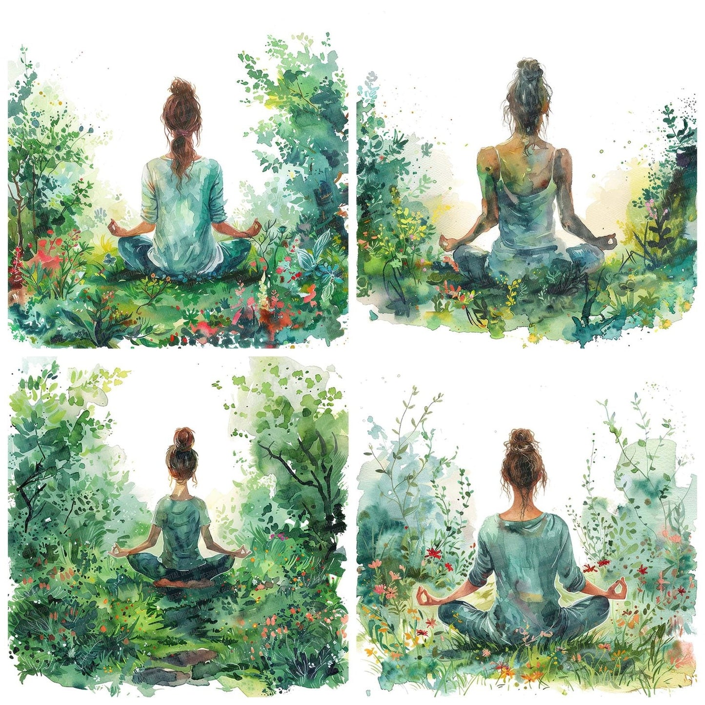 Watercolour Woman doing Yoga Clipart Set (DDD007431)