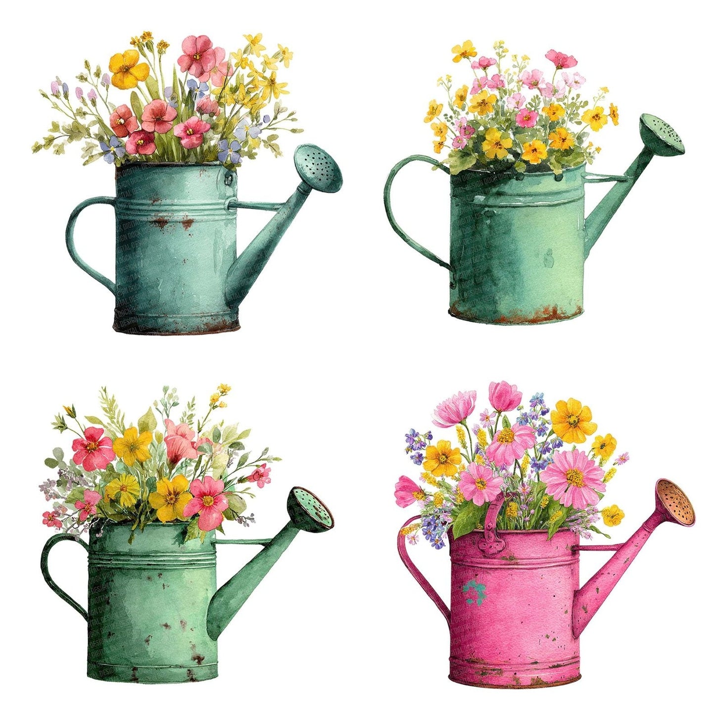 Watering Can with Flowers Clipart Set (DDD007444)