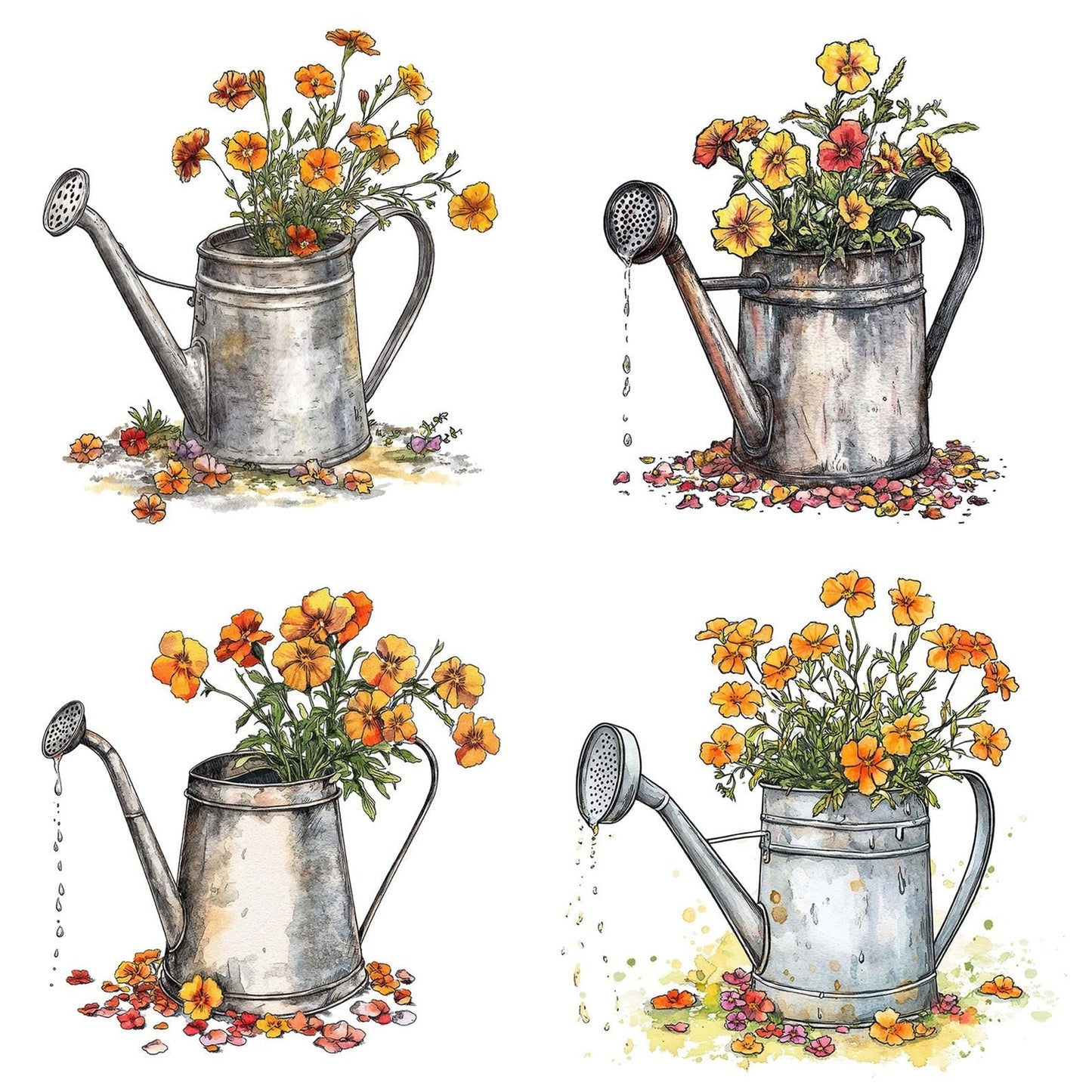 Watering Can with Marigolds Clipart Set (DDD007445)