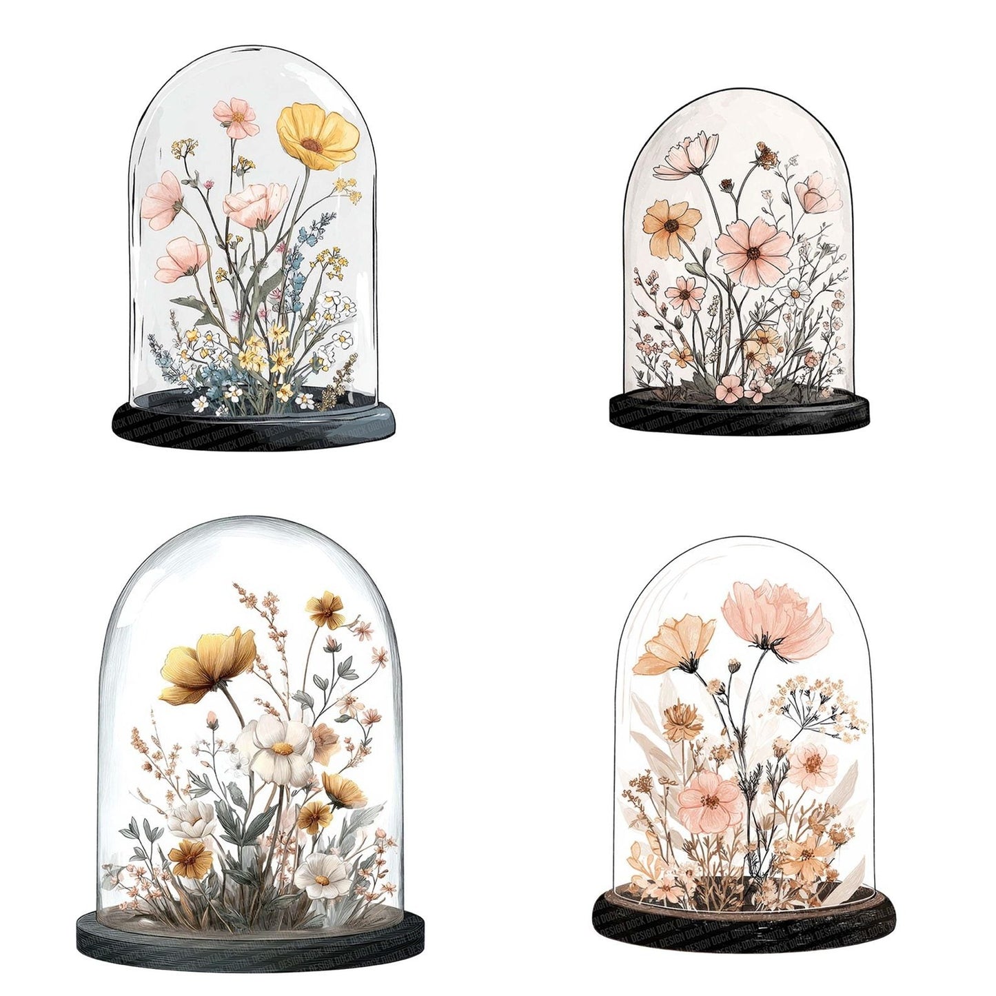 Wildflower Glass Cloche Clipart Set (DDD007483)