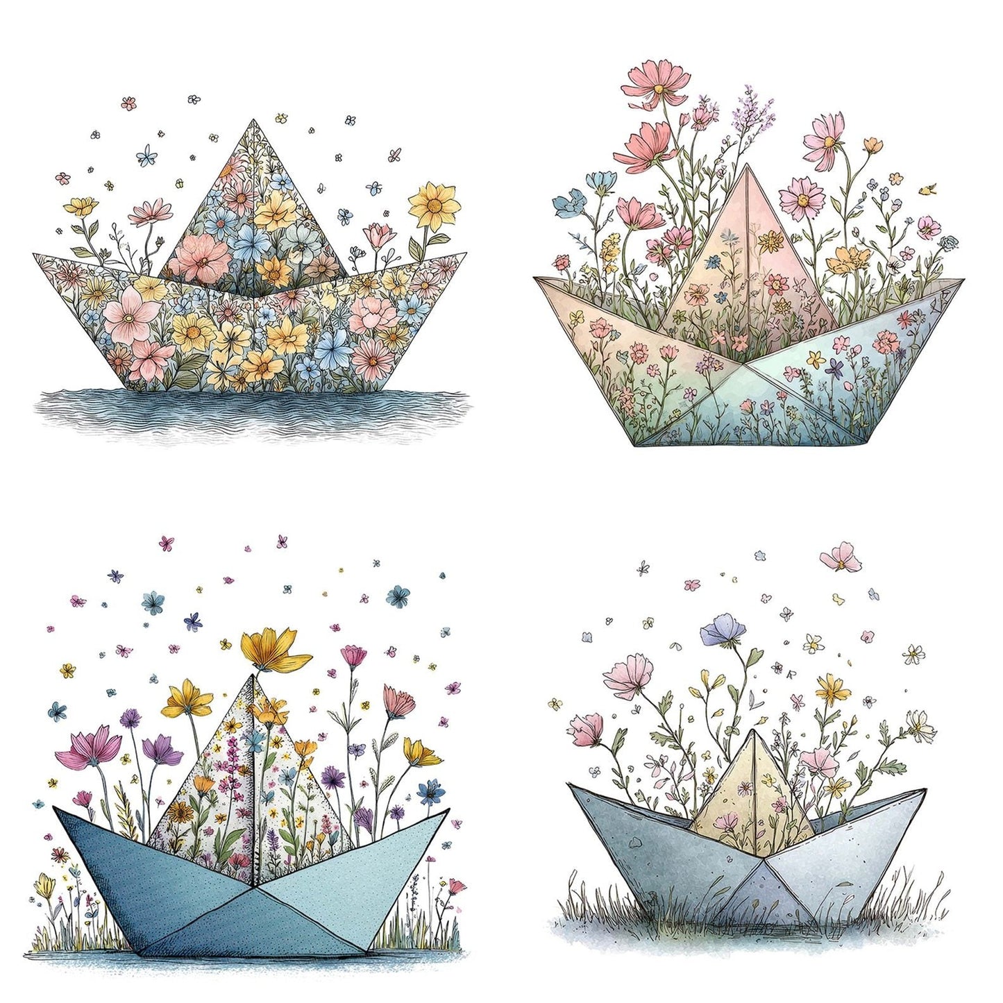 Wildflower Paper Boat Clipart Set (DDD007498)