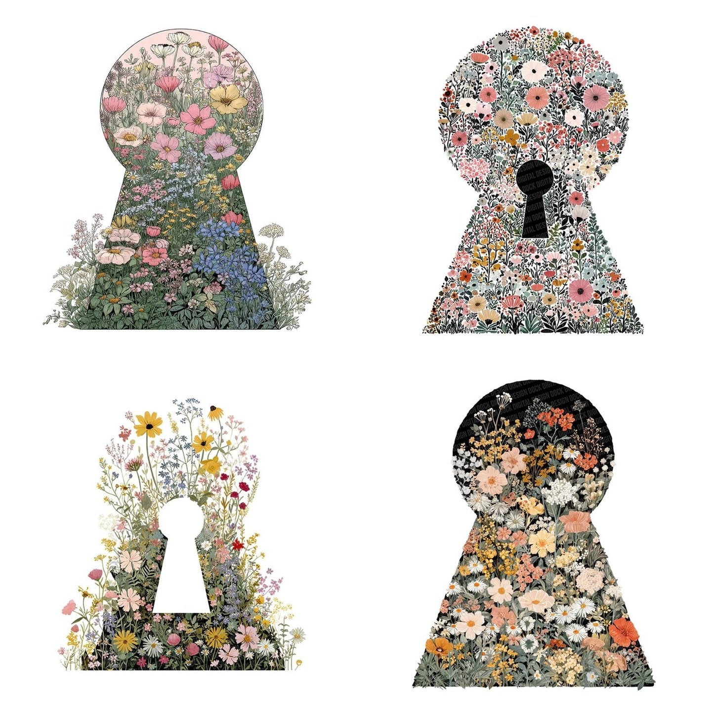 Wildflower Secret Garden Keyhole Clipart Set (DDD007504)