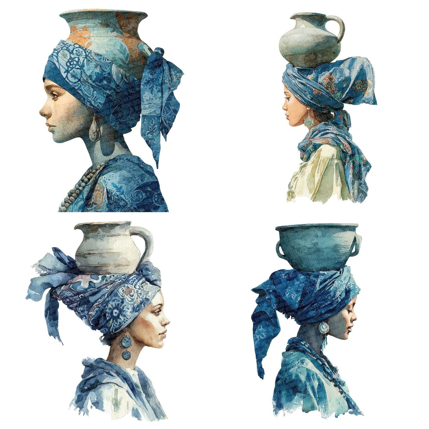 Woman Carrying Water Jug Clipart Set (DDD007538)