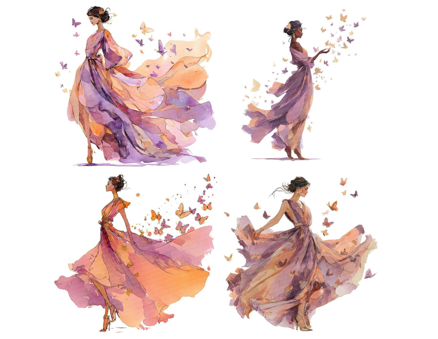 Woman Releasing Butterflies Clipart Set (DDD007556)