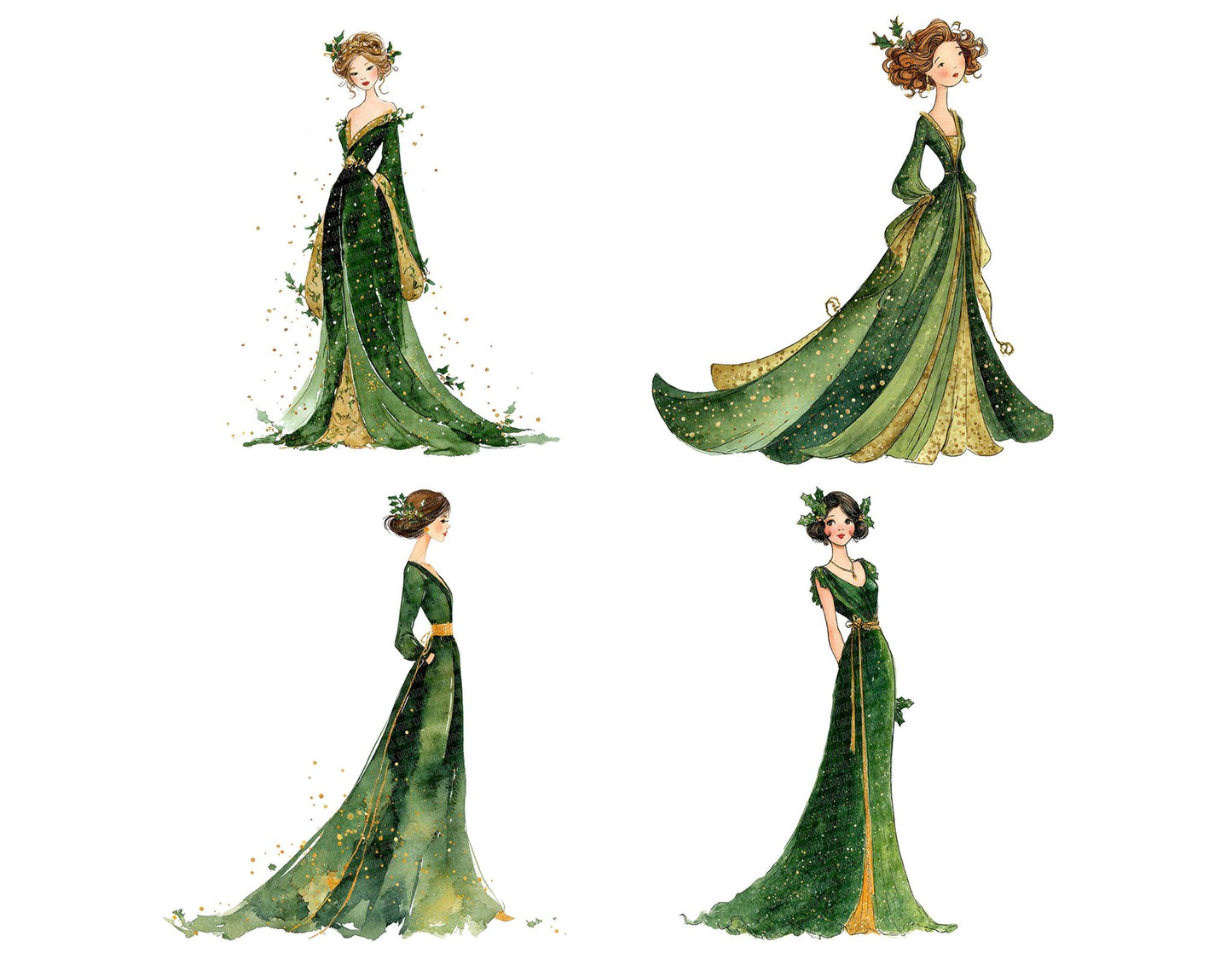 Woman in Green Christmas Gown Clipart Set (DDD007546)