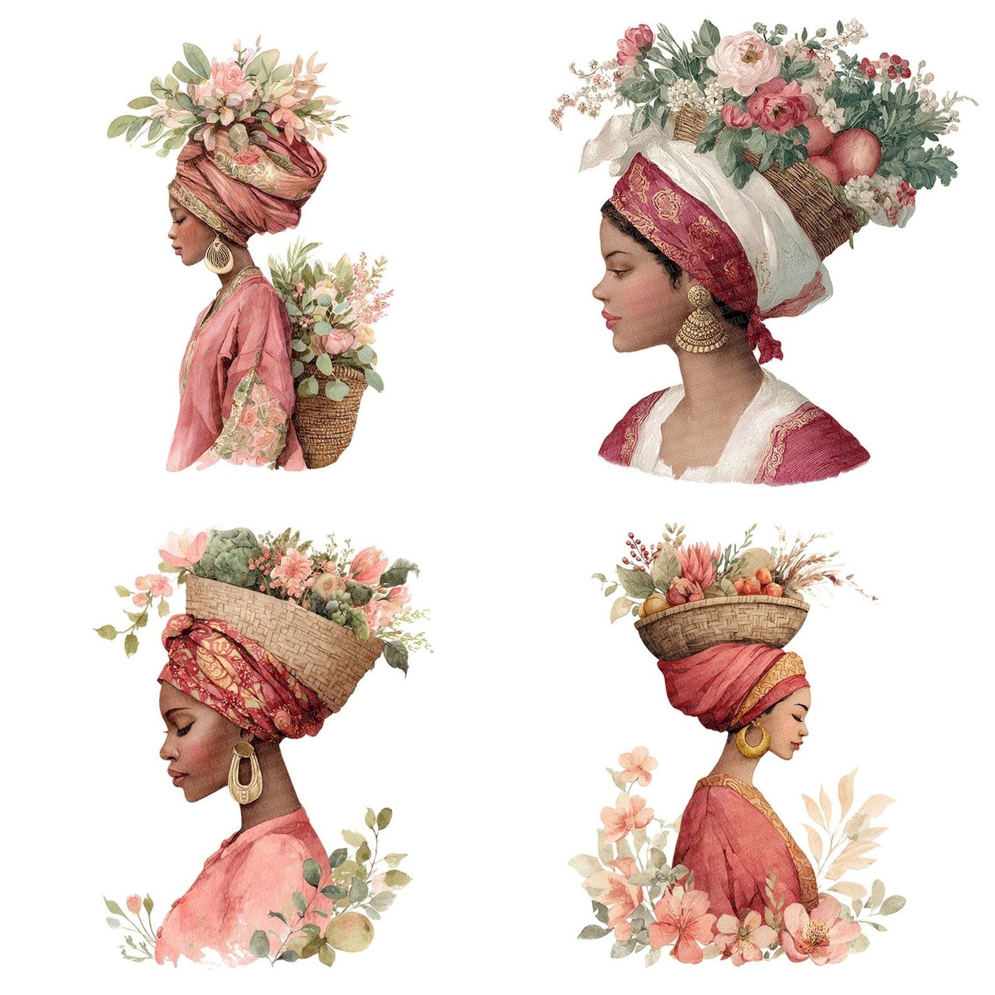 Woman with Basket of Flowers Clipart Set (DDD007562)