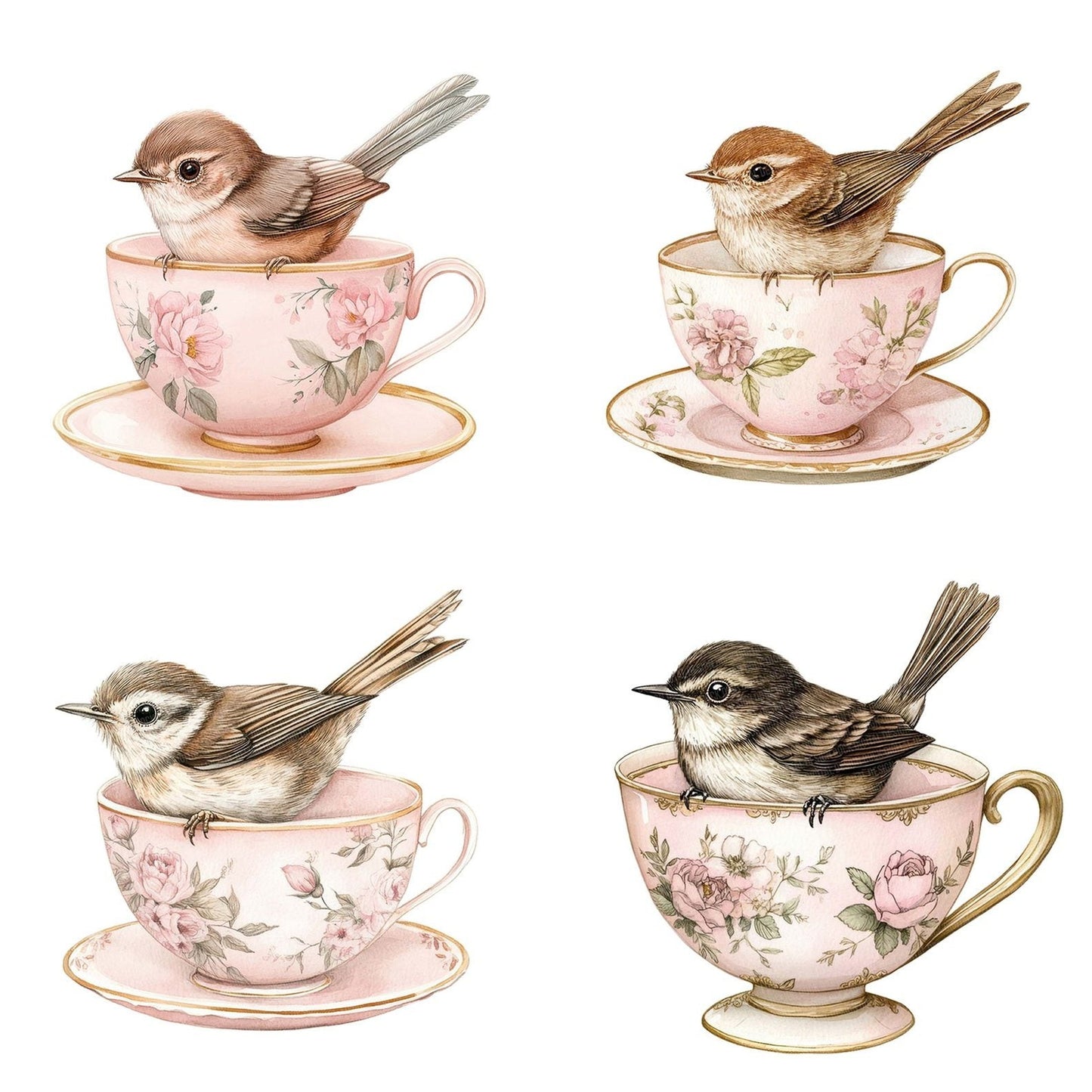 Wren in Pink Teacup Clipart Set (DDD007594)