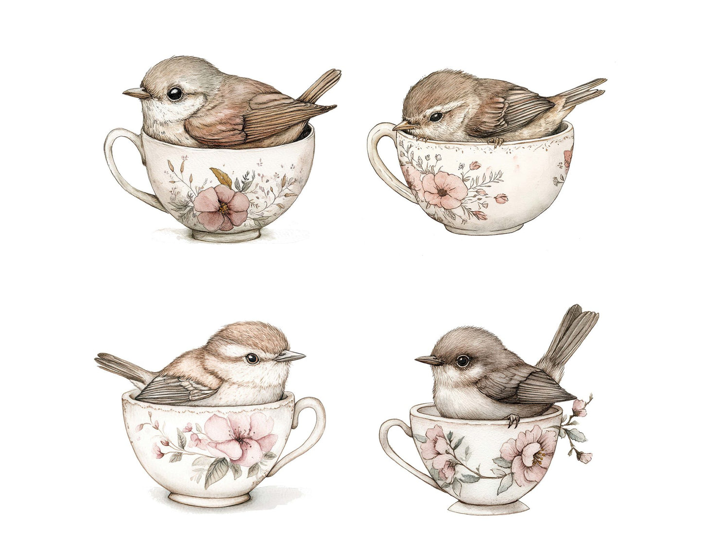 Wren in Teacup Clipart Set (DDD007595)