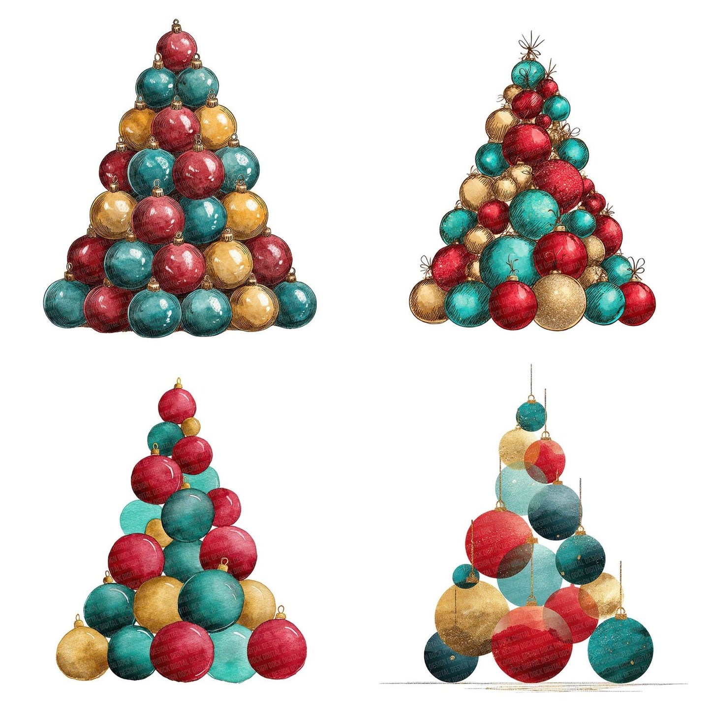 Abstract Bauble Christmas Tree Clipart Set (DDD004494)