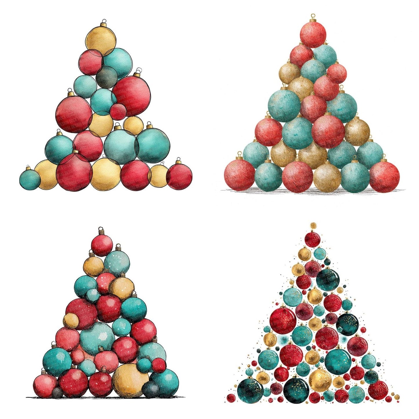 Abstract Bauble Christmas Tree Clipart Set (DDD004494)