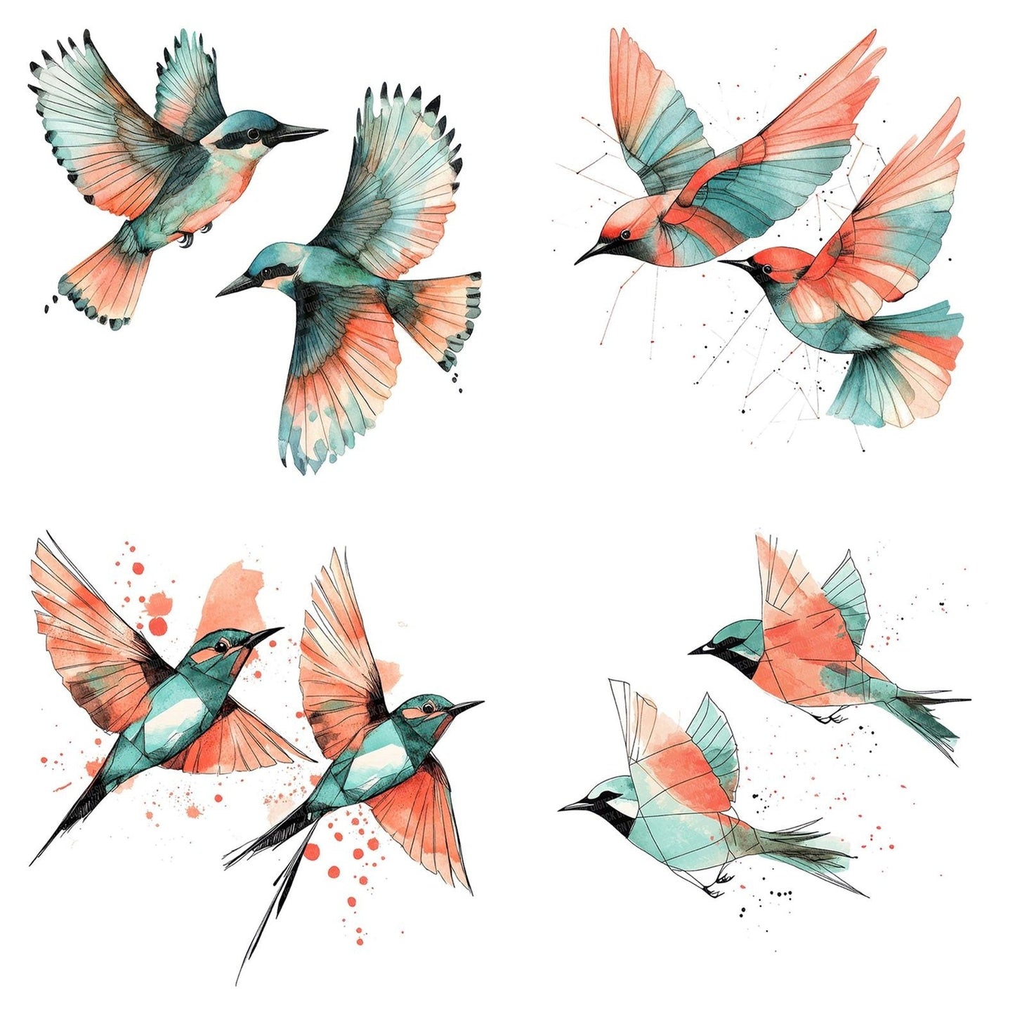 Abstract Birds in Flight Clipart Set (DDD004495)