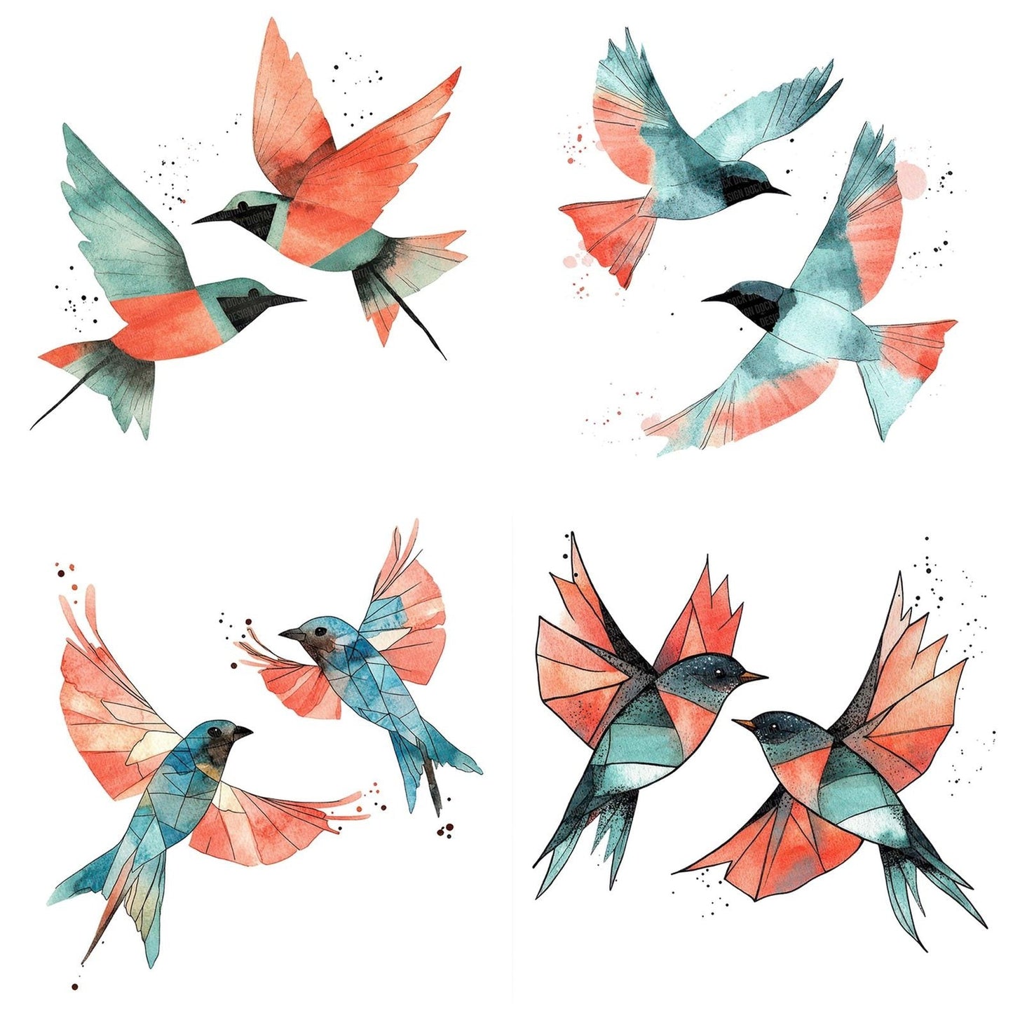 Abstract Birds in Flight Clipart Set (DDD004495)