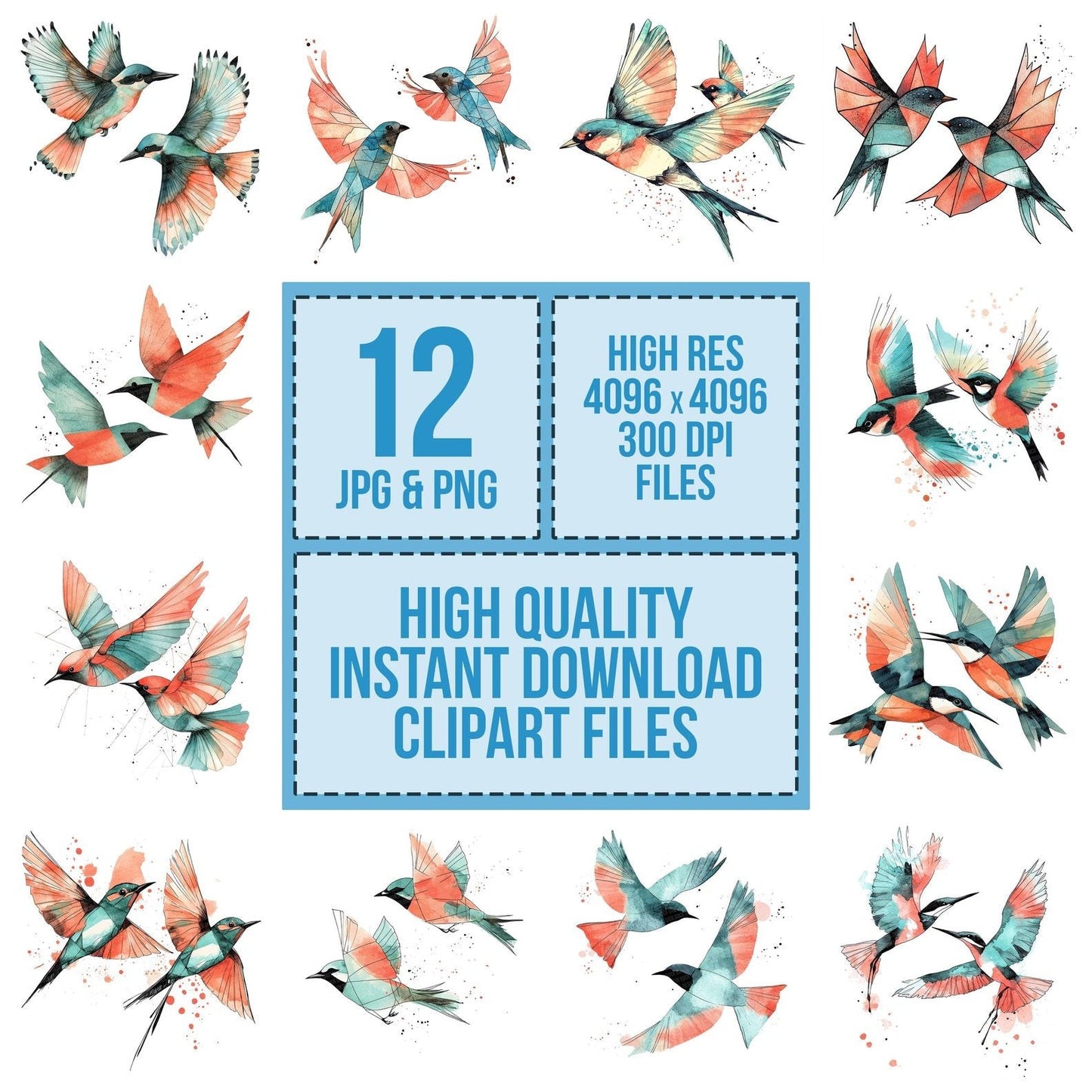 Abstract Birds in Flight Clipart Set (DDD004495)